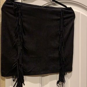 L&B black fringe mini skirt